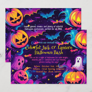 🎃 Färgfull Jack-O’-Lantern Halloween Bash Inbjudningar