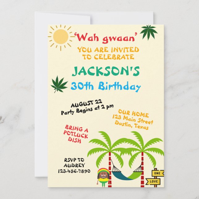 Färgfull Jamaican Vuxen Birthday-inbjudan Inbjudningar (Framsida)