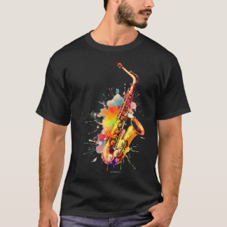 Färgfull Jazz Saxophone Player T Shirt