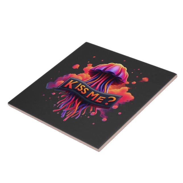 Färgfull Jellyfish Illustration with Kiss Me Text Kakelplatta (Sidan)