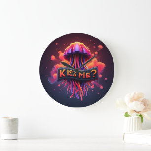 Färgfull Jellyfish Illustration with Kiss Me Text Stor Klocka