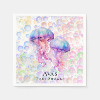 Färgfull jellyfish och Bubbles Girl Baby Shower Pappersservett