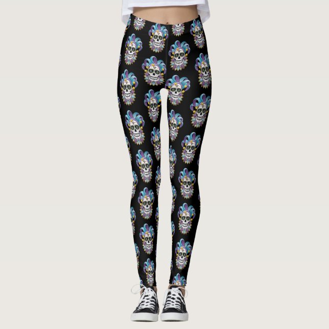 Färgfull Jester Skull Leggings (Framsida)
