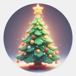 Färgfull Julgran dekorerad med Ljus Runt Klistermärke