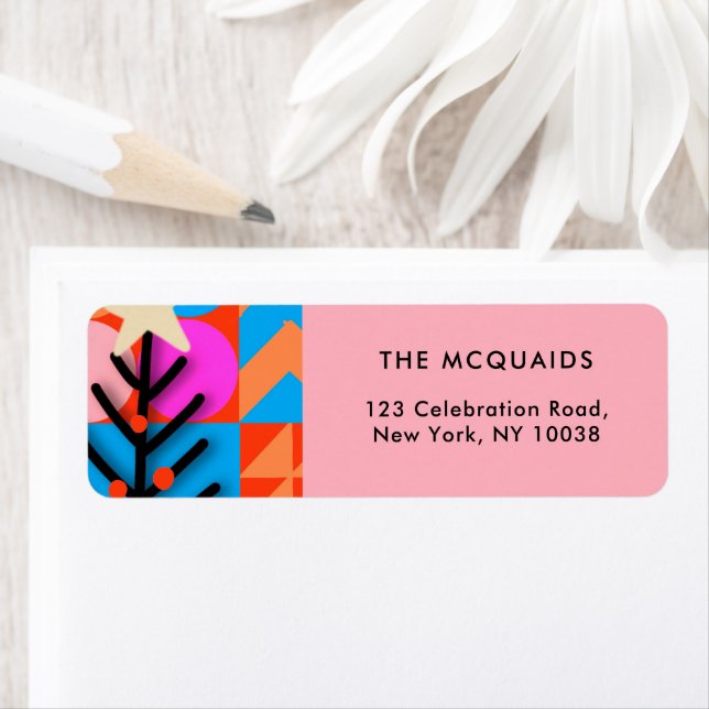Färgfull Julgranar Modern Geometric Returadress Etikett (Insitu)