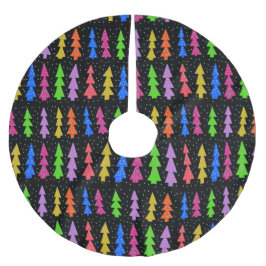 Färgfull Julgranar på svart Julgransmatta Borstad Polyester