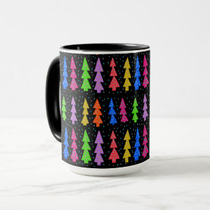 Färgfull Julgranar på svart Mugg