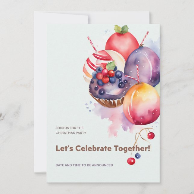 Färgfull julpudding, fruktkakor och godis inbjudningar (Framsida)