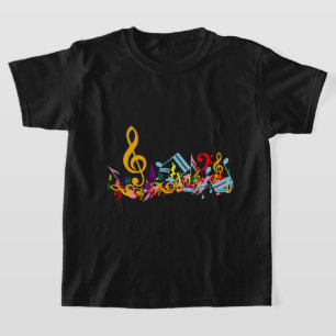 Färgfull Jumcular Musik noter på Black Tee