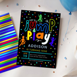 Färgfull jump och Play Neon Trampoline Birthday Inbjudningar