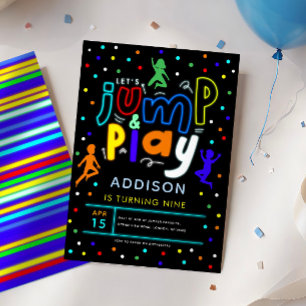 Färgfull jump och Play Neon Trampoline Birthday Inbjudningar