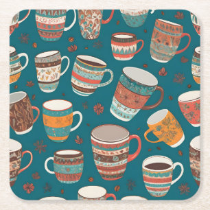 Färgfull Kaffe koppar Underlägg Papper Kvadrat