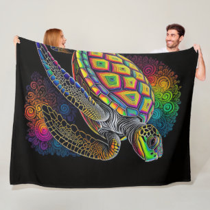 Färgfull kalk Teckning Sea Turtle Fleecefilt
