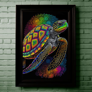 Färgfull kalk Teckning Sea Turtle Poster