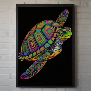 Färgfull kalk Teckning Sea Turtle Poster