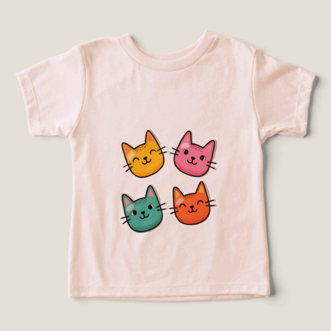 Färgfull katt Ansikte Kids T-Shirt (Design Framsida)