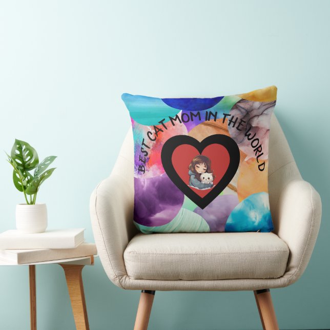 Färgfull katt Mamma sommar Beachy Modern Dekorativ Kudde (Stol)