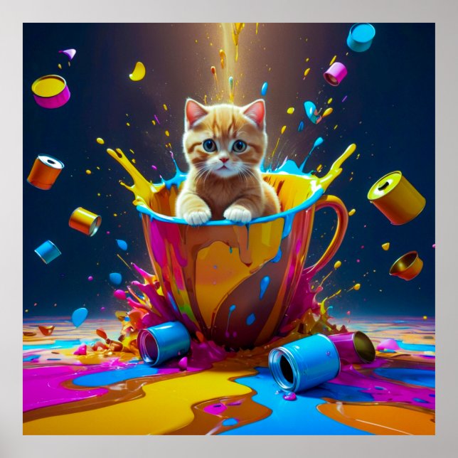 Färgfull katt-tastrof: när färgen träffar Tassar Poster (Framsidan)