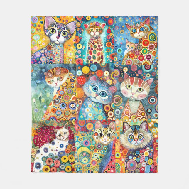 Färgfull kattcolage Fleece Blanket (Framsidan)