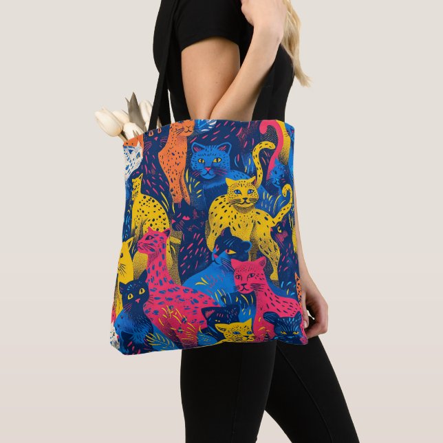 Färgfull kattkollage Tote Bag Tygkasse (Närbild)