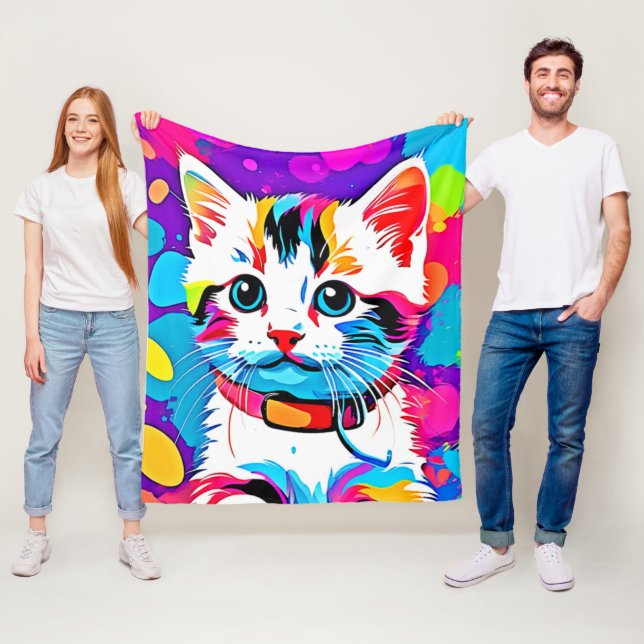 Färgfull Kattunge Art Fleecefilt (På plats)