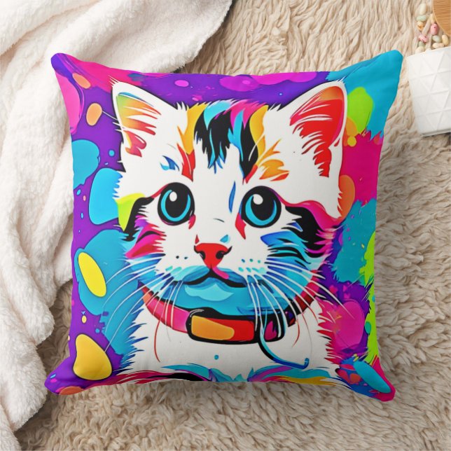 Färgfull Kattunge Art Kudde (Filt)