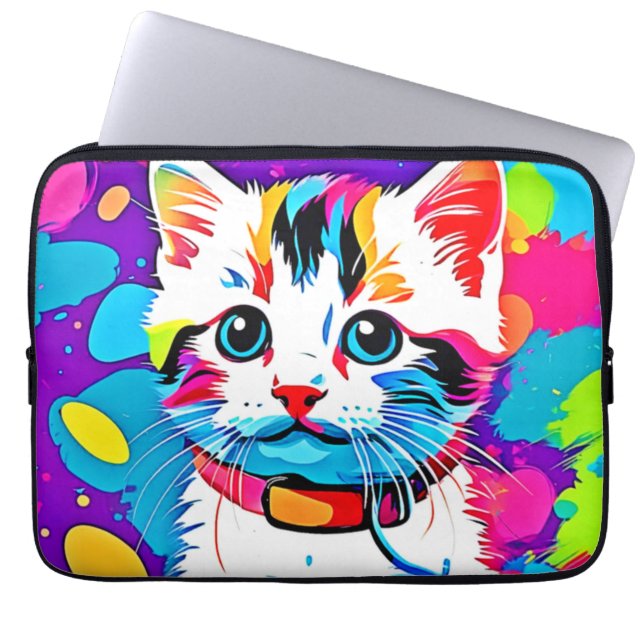 Färgfull Kattunge Art Laptop Fodral (Framsidan)