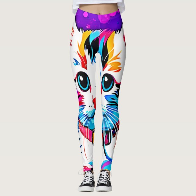 Färgfull Kattunge Art Leggings (Framsida)