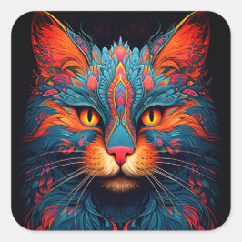 Färgfull Kattunge-djursliknande Fantasy Art Fyrkantigt Klistermärke