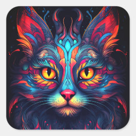 Färgfull Kattunge-djursliknande Fantasy Art Fyrkantigt Klistermärke