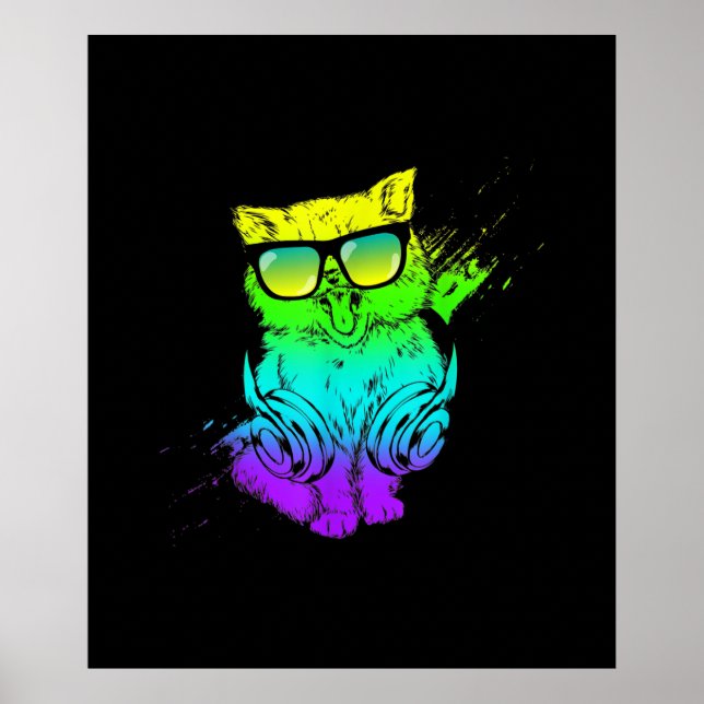 Färgfull Kattunge | Music Älskare Gift Poster (Framsidan)