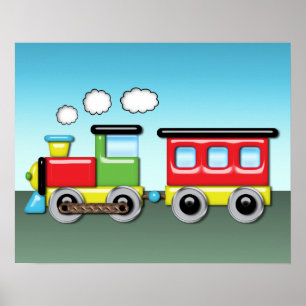 Färgfull Kid;s Lokomotiv & Caboose Poster