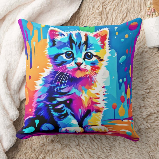 Färgfull Kitten design Kudde (Filt)