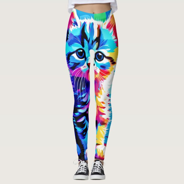 Färgfull Kitten design Leggings (Framsida)