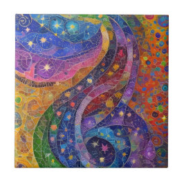 Färgfull Klimt Inspired Star Swirls Rainbow Mosaic Kakelplatta