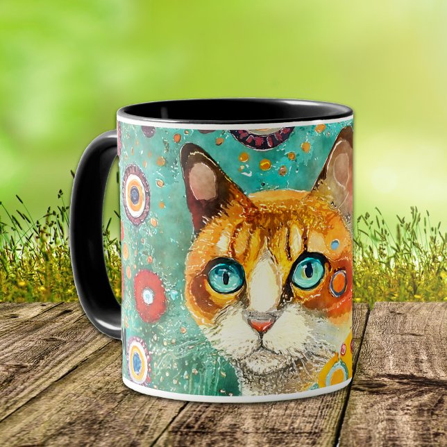 Färgfull Klimt Stil Ginger Cat Mugg (Skapare uppladdad)