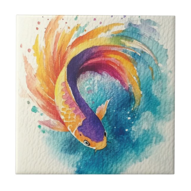 Färgfull koi-fisk kakelplatta (Framsidan)