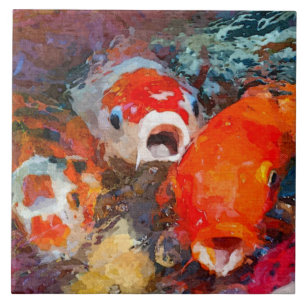 Färgfull koi-fisk kakelplatta