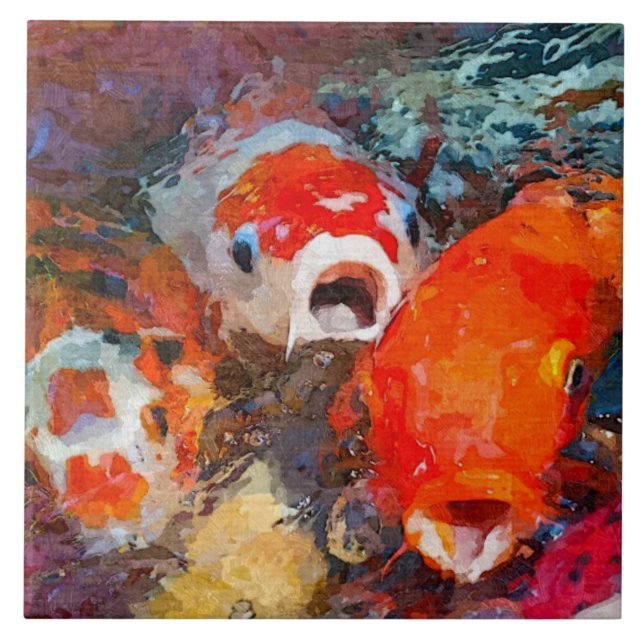 Färgfull koi-fisk kakelplatta (Framsidan)