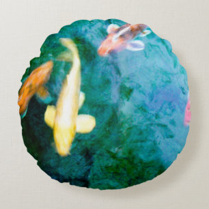 Färgfull koi-fisk rund kudde