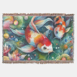 Färgfull koi Fisk Vitaktisk vattenfärgad Orange Te Filt