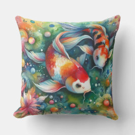 Färgfull koi Fisk Vitaktisk vattenfärgad Orange Te Kudde