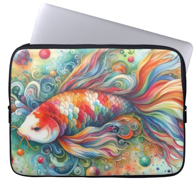 Färgfull koi Fisk Vitaktisk vattenfärgad Orange Te Laptop Fodral (Framsidan)