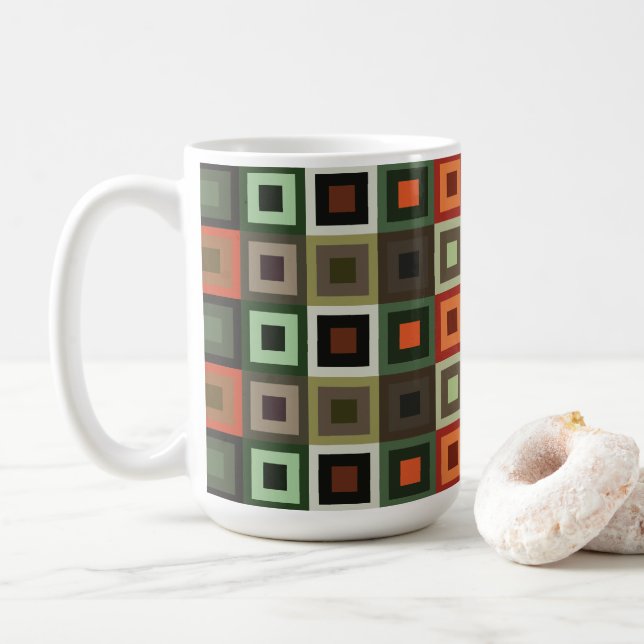 Färgfull koncentrisk kvadrat Geometric Mönster Kaffemugg (Med munk)