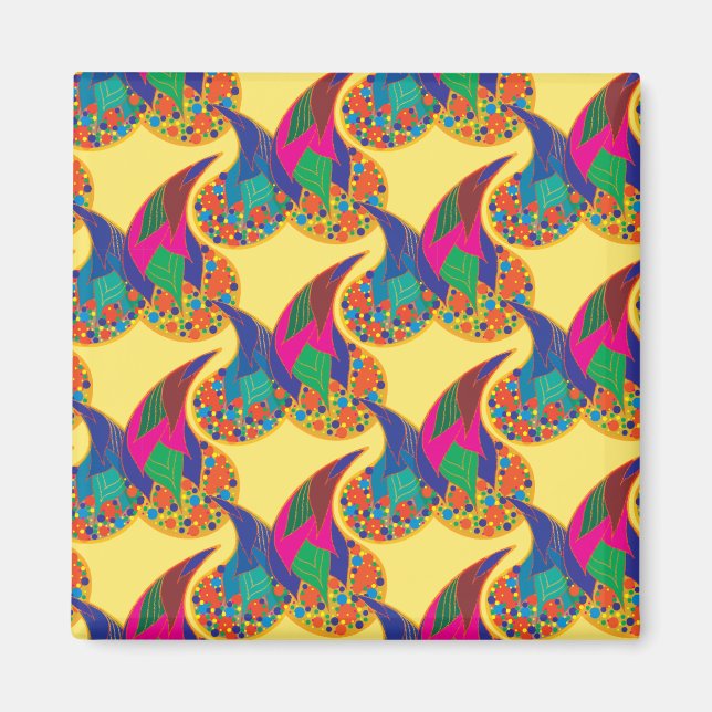 Färgfull konfetti abstrakt Paisley Rainbow droppar Magnet (Framsidan)