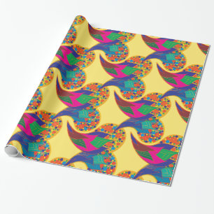 Färgfull konfetti abstrakt Paisley Rainbow droppar Presentpapper