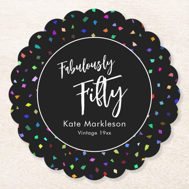 Färgfull konfetti Fabulous 50 Party Black Underlägg Papper (Framsida)