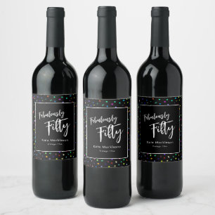 Färgfull konfetti Fabulous 50 Party Black Vinflaska Etikett