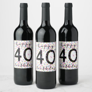Färgfull konfetti Lycklig 40:e födelsedag Vin Vinflaska Etikett