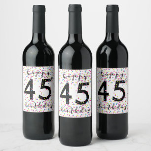 Färgfull konfetti Lycklig 45:e födelsedag Vin Vinflaska Etikett